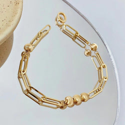 18K Gold Cat Eyeball Checker Handmade Thick Bracelet