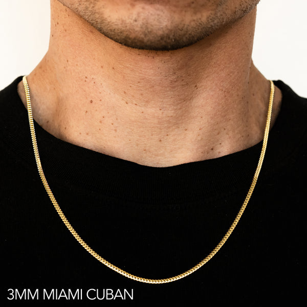 10K 3MM YELLOW GOLD HOLLOW MIAMI CUBAN 30" CHAIN NECKLACE