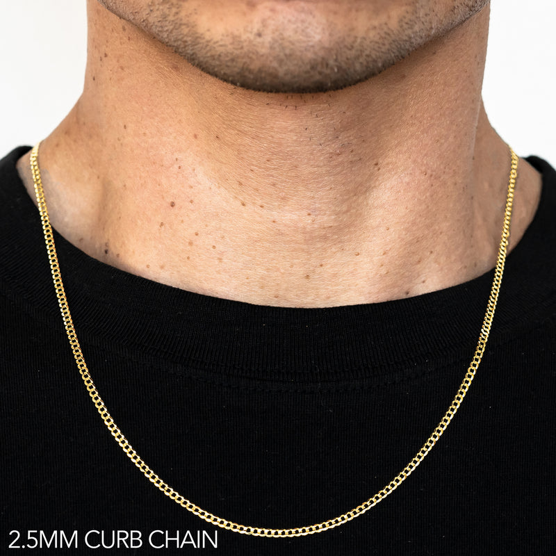 10K 2.5MM YELLOW GOLD SOLID CURB 20" CHAIN NECKLACE