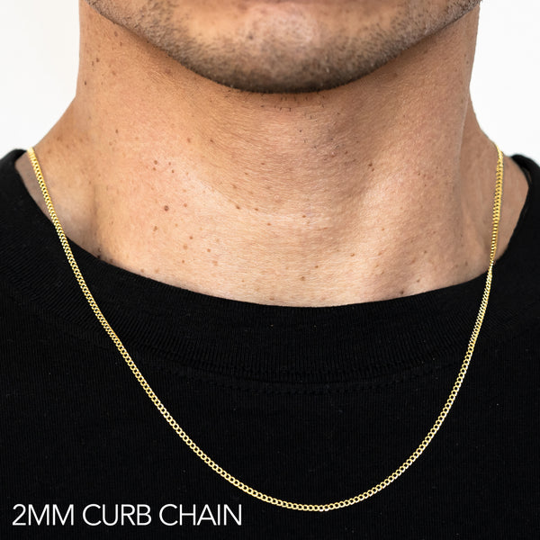 10K 2MM YELLOW GOLD SOLID CURB 24" CHAIN NECKLACE