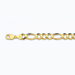 10K 12MM YELLOW GOLD SOLID FIGARO 9" CHAIN BRACELET