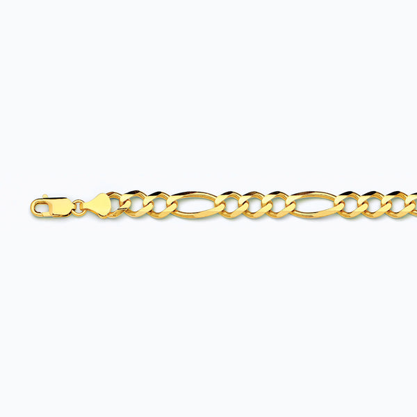 10K 9.5MM YELLOW GOLD SOLID FIGARO 7.5" CHAIN BRACELET