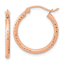 10k Rose Gold Textured Polished Hoop Earrings