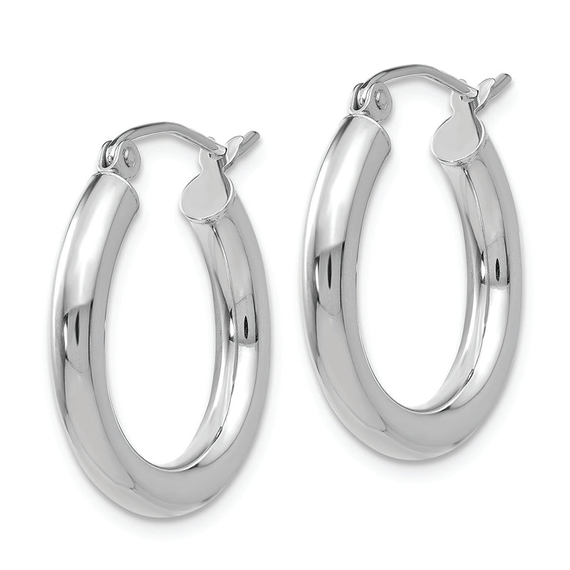 10K White Gold Polished 3mm Tube Hoop Earrings