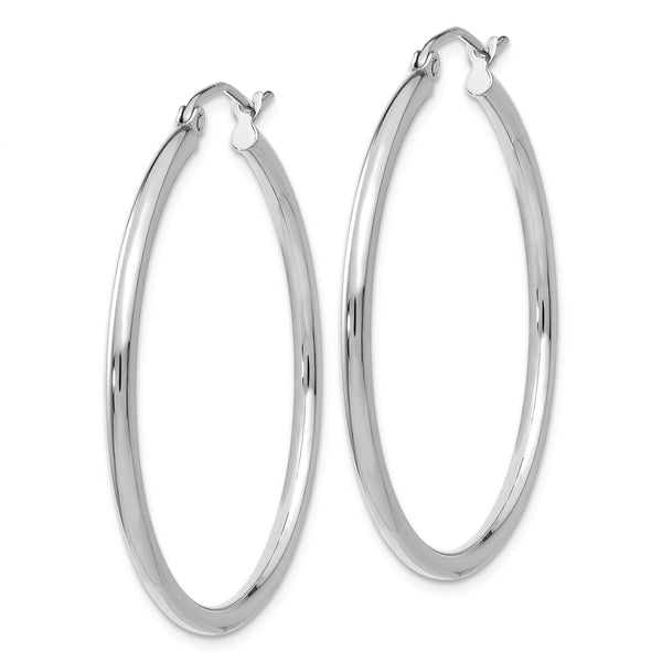 10K White Gold Polished 2mm Tube Hoop Earrings