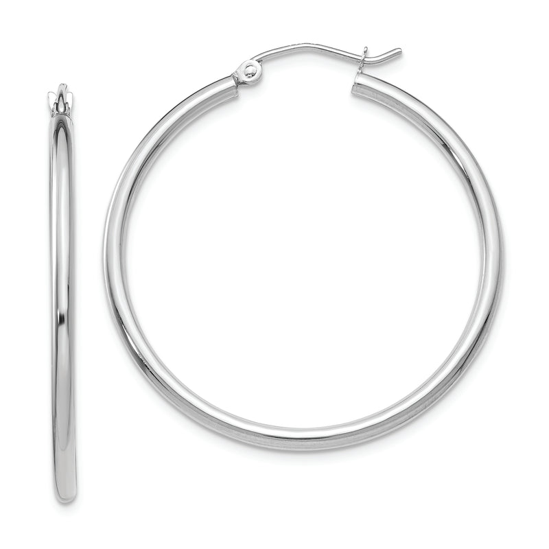 10K White Gold Polished 2mm Tube Hoop Earrings