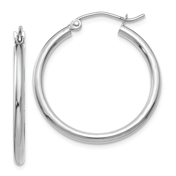 10K White Gold Polished 2mm Tube Hoop Earrings