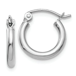 10K White Gold Polished 2mm Tube Hoop Earrings