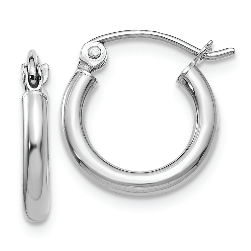 10K White Gold Polished 2mm Tube Hoop Earrings