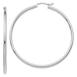 10K White Gold Polished 2mm Tube Hoop Earrings