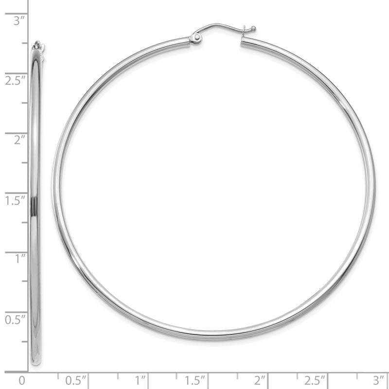 10K White Gold Polished 2mm Tube Hoop Earrings