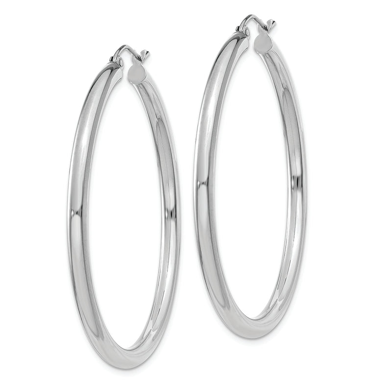 10K White Gold Polished 3mm Tube Hoop Earrings