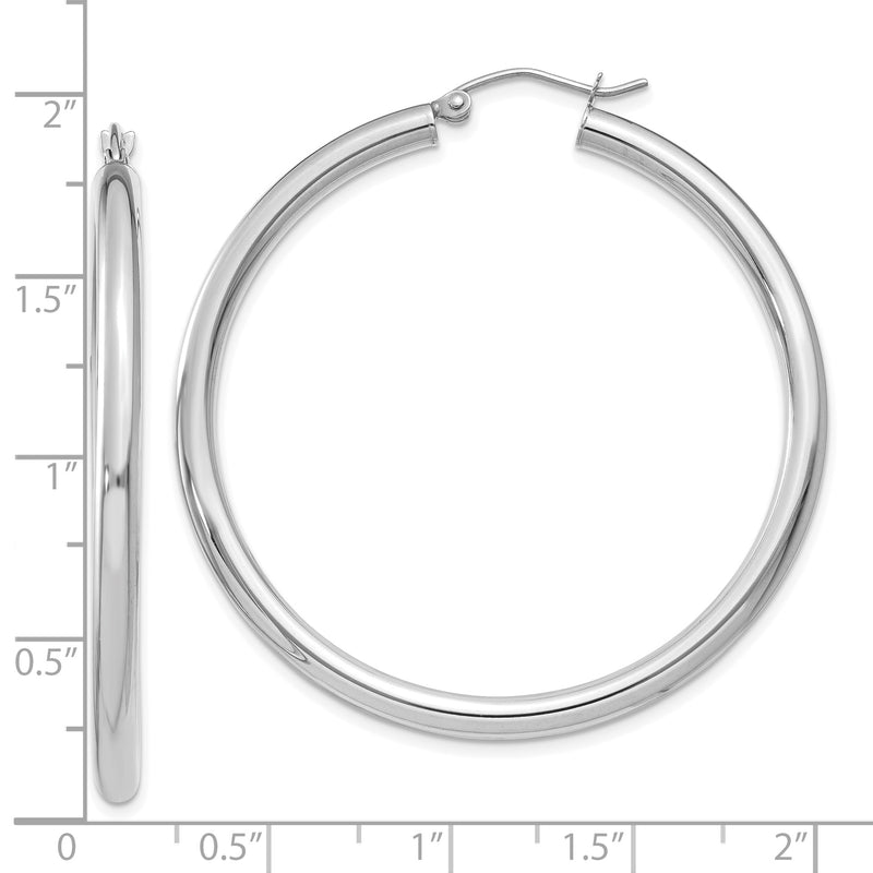 10K White Gold Polished 3mm Tube Hoop Earrings