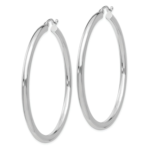 10K White Gold Polished 3mm Tube Hoop Earrings