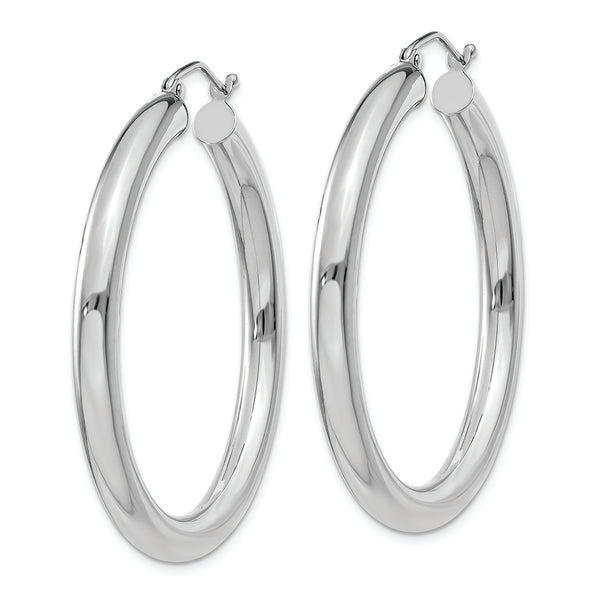 10K White Gold Polished 4mm Tube Hoop Earrings