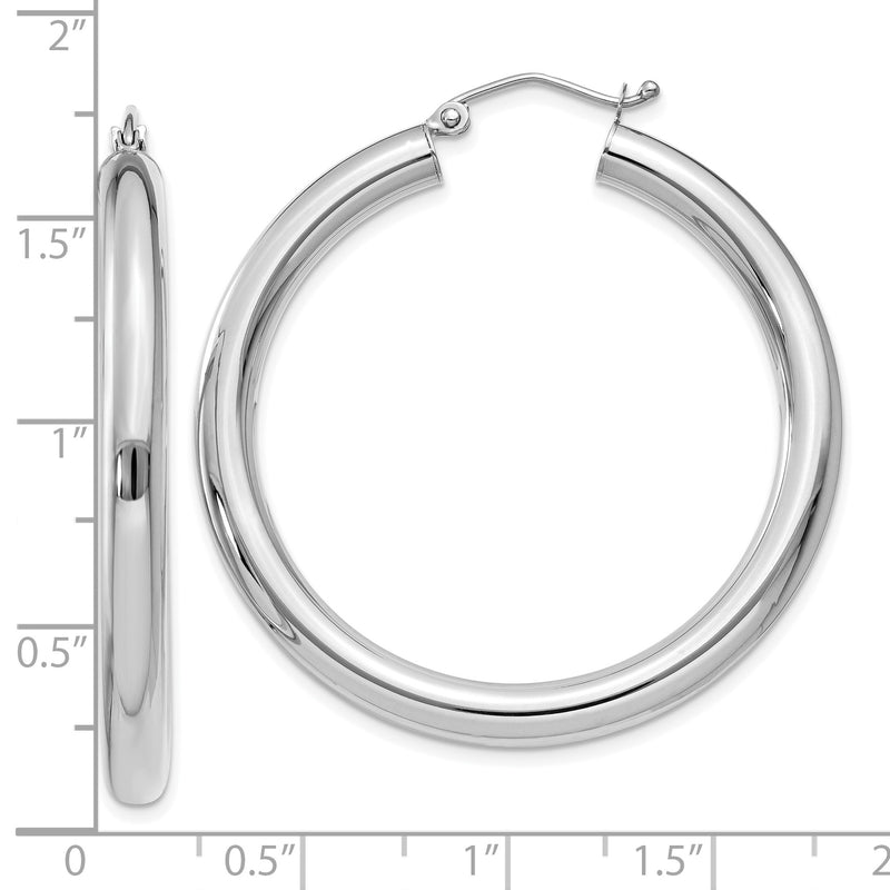 10K White Gold Polished 4mm Tube Hoop Earrings