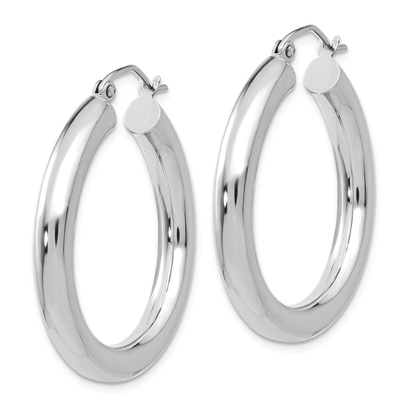 10K White Gold Polished 4mm Tube Hoop Earrings