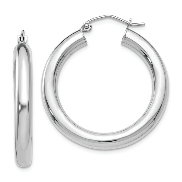 10K White Gold Polished 4mm Tube Hoop Earrings