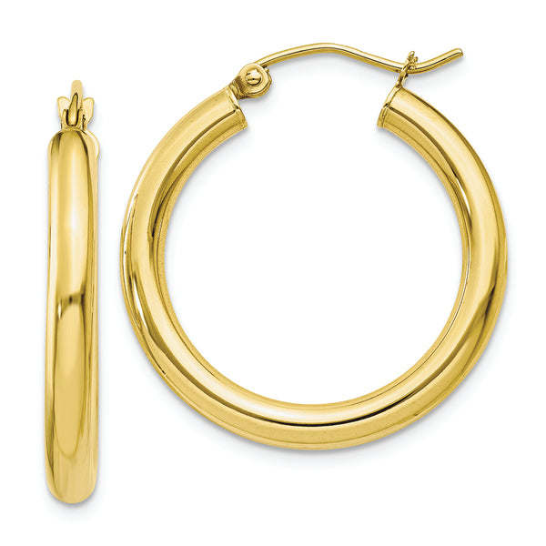 10K Polished 3mm Tube Hoop Earrings