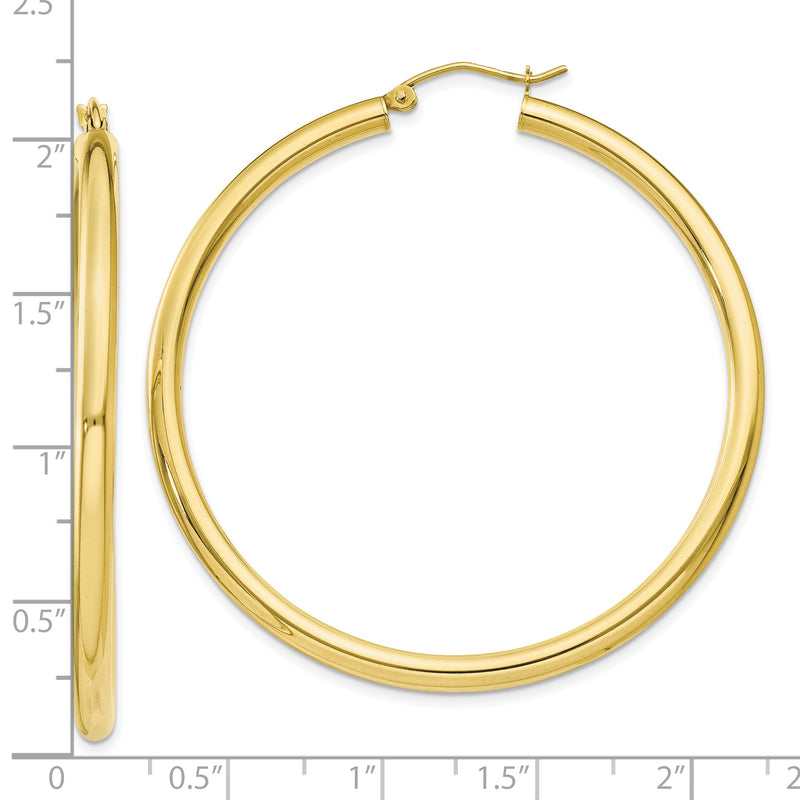 10K Polished 3mm Tube Hoop Earrings