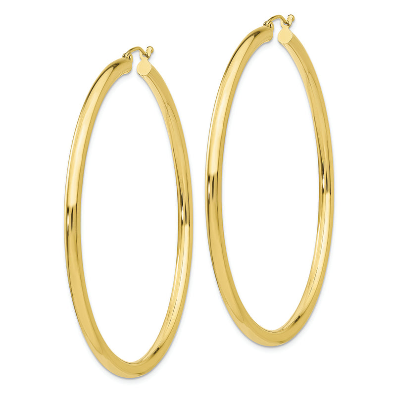 10K Polished 3mm Tube Hoop Earrings