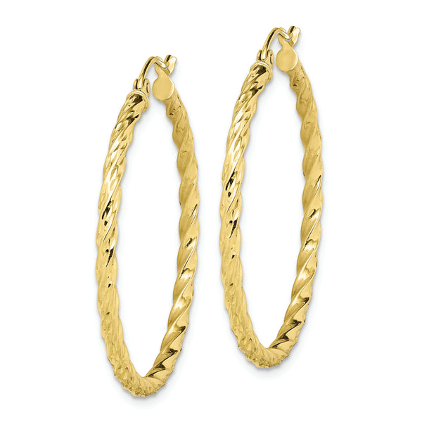 10K Twisted Diamond Cut 35mm Hoop Earrings