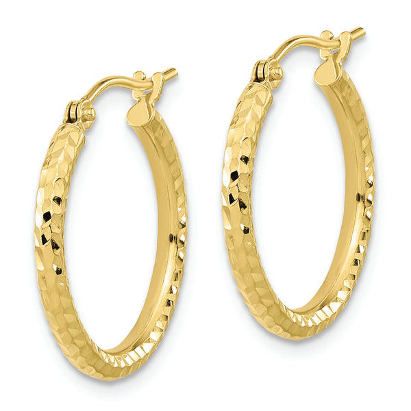 10k Diamond-cut 2mm Round Tube Hoop Earrings