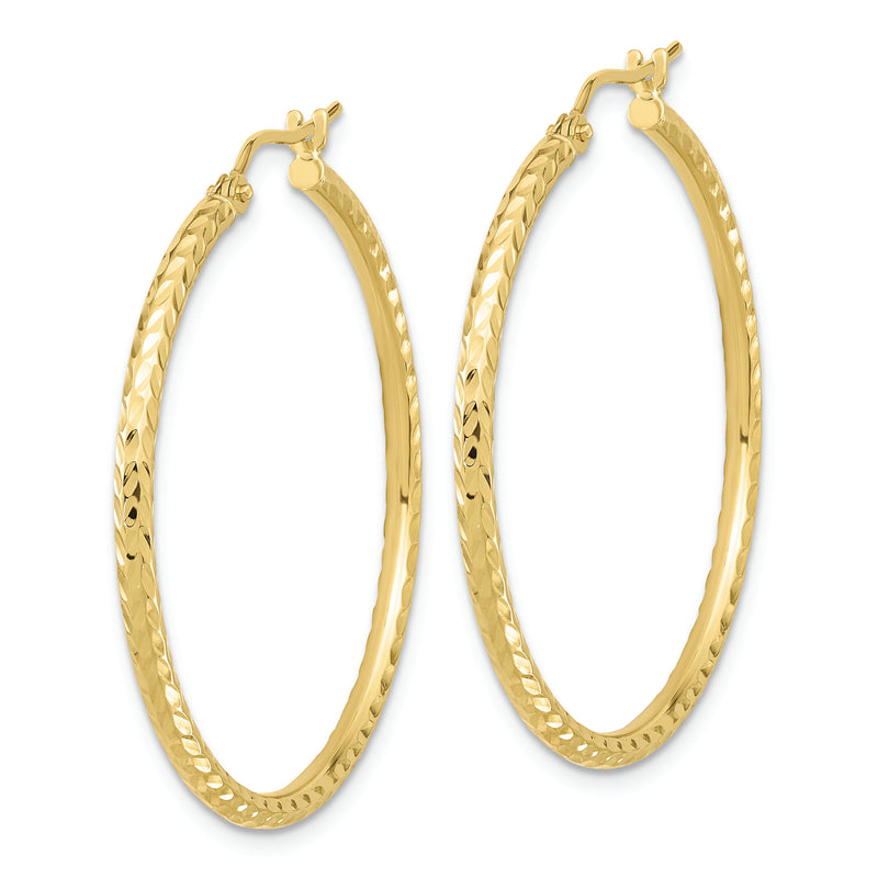 10k Diamond-cut 2mm Round Tube Hoop Earrings