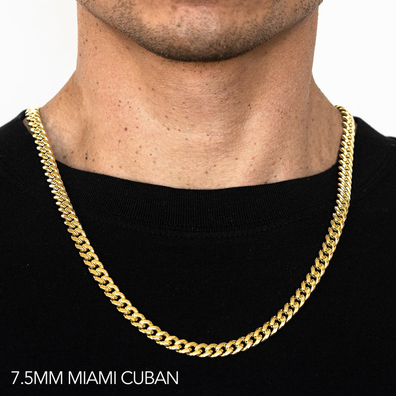 14K 7.5MM YELLOW GOLD HOLLOW MIAMI CUBAN 16" CHAIN NECKLACE