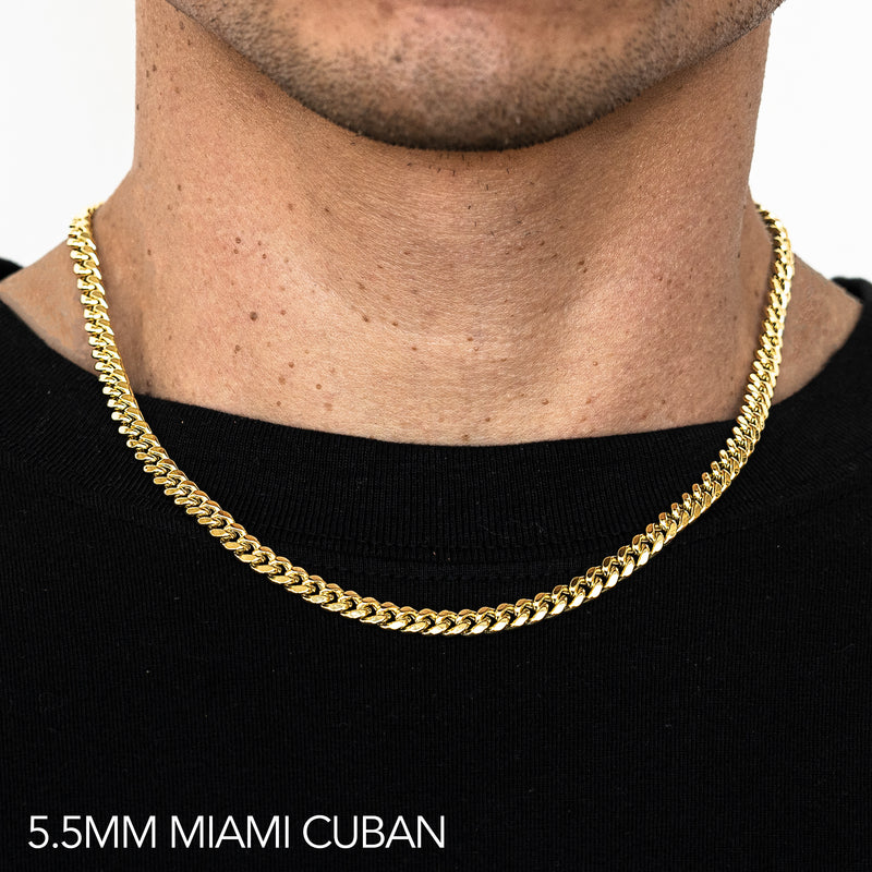 14K 5.5MM YELLOW GOLD HOLLOW MIAMI CUBAN 28" CHAIN NECKLACE