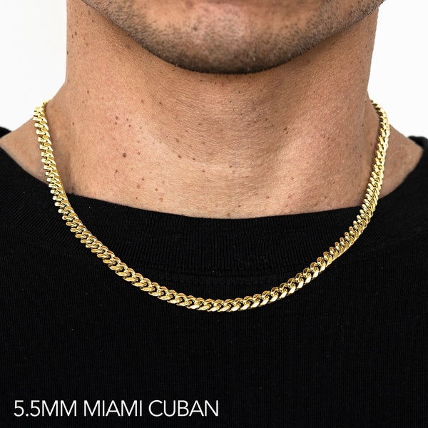 14K 5.5MM YELLOW GOLD HOLLOW MIAMI CUBAN 16" CHAIN NECKLACE