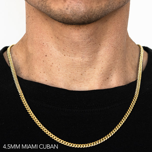 14K 4.5MM YELLOW GOLD HOLLOW MIAMI CUBAN 26" CHAIN NECKLACE