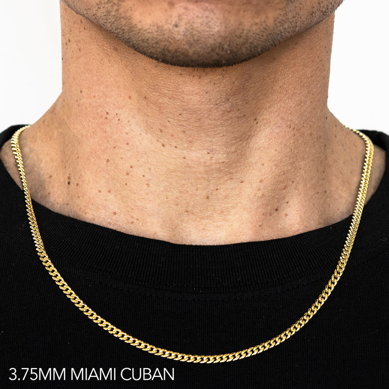 14K 3.75MM YELLOW GOLD HOLLOW MIAMI CUBAN 24" CHAIN NECKLACE