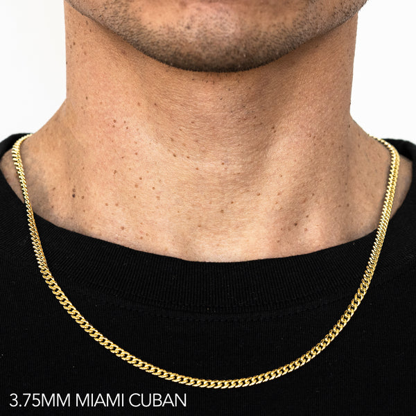 14K 3.75MM YELLOW GOLD HOLLOW MIAMI CUBAN 20" CHAIN NECKLACE