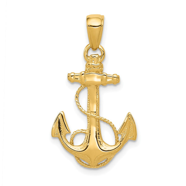 14k Solid Polished Anchor Pendant