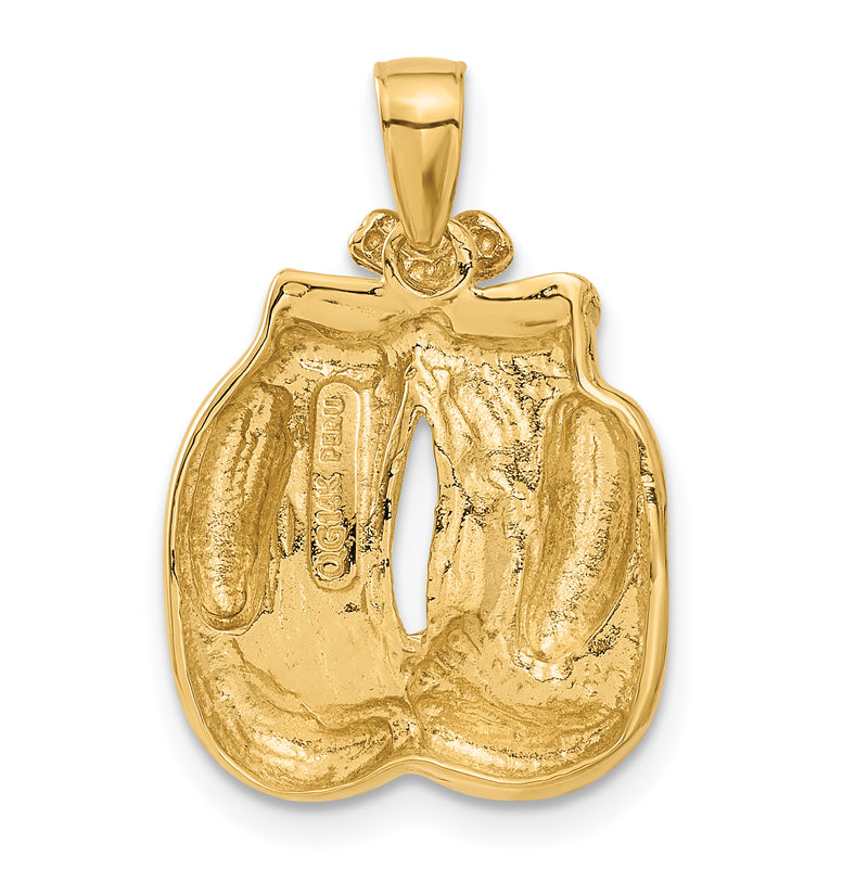 14k Solid Polished Open-Backed Boxing Gloves Pendant