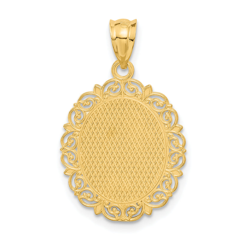 14k Solid Satin Polished Leo Zodiac Oval Pendant