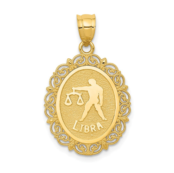 14k Solid Satin Polished Libra Zodiac Oval Pendant