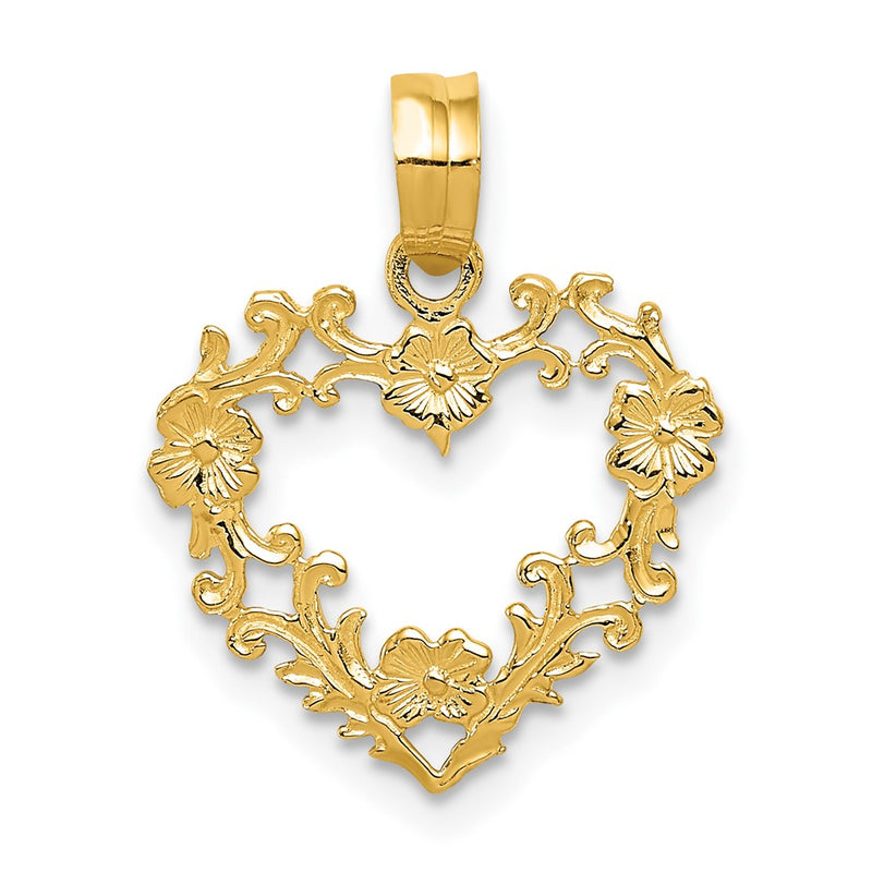 14K Polished Floral Border Heart Pendant