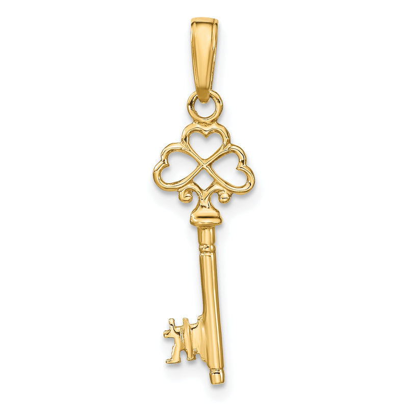 14K Polished 3-D Hearts Key Charm