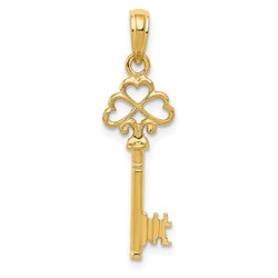 14K Polished 3-D Hearts Key Charm