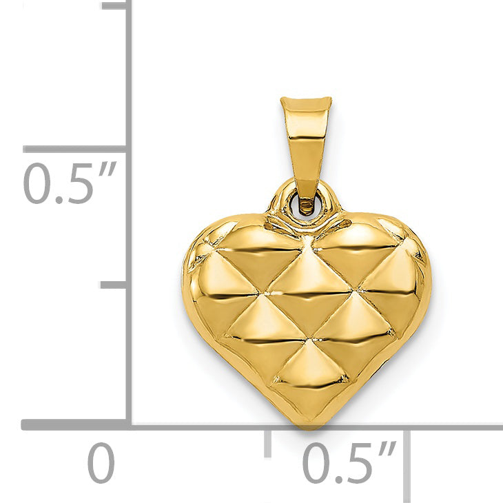 14K Polished and Textured 3-D Heart Pendant