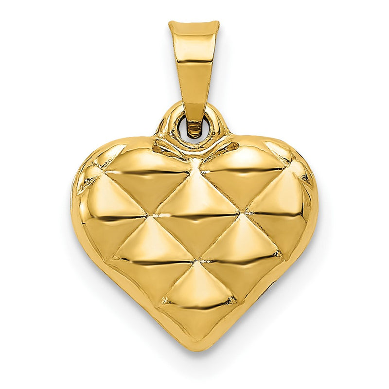 14K Polished and Textured 3-D Heart Pendant