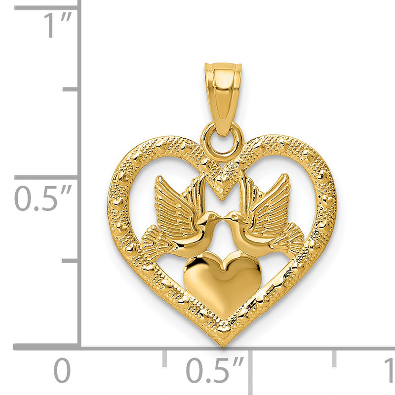 14K Polished Doves in Heart Pendant