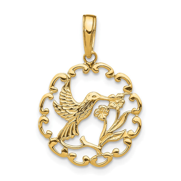 14K Hummingbird w/Flower in Frame Pendant