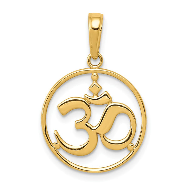 14K Cut-out Round Frame Yoga Om Symbol Pendant