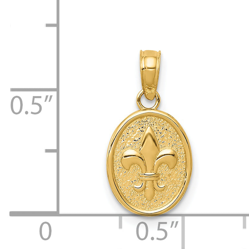 14k Polished Small Fleur De Lis in Oval Pendant