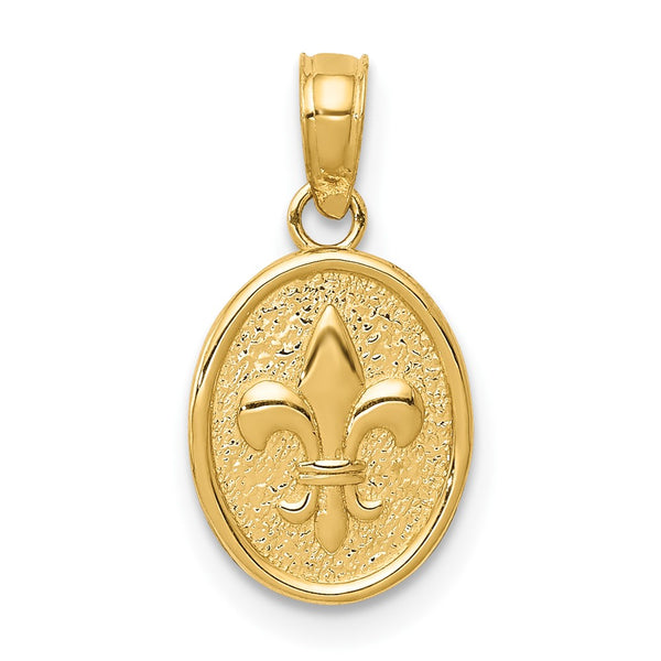 14k Polished Small Fleur De Lis in Oval Pendant