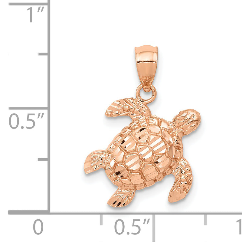 14k Rose Gold Diamond Cut Turtle Pendant