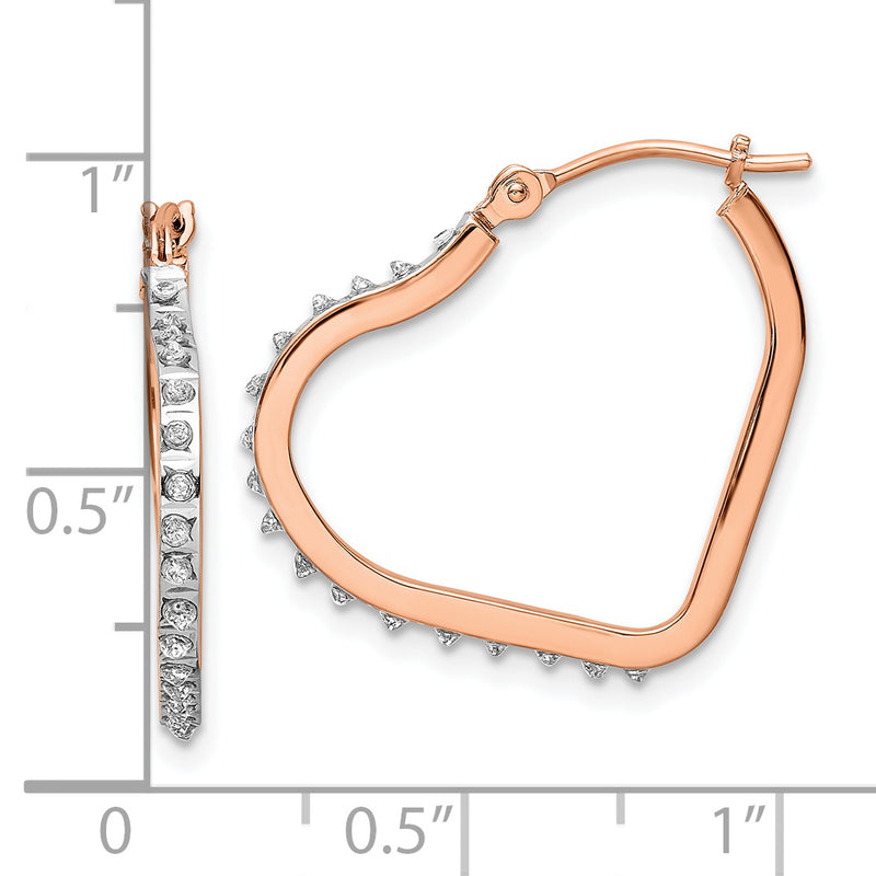 14k Rose Gold Diamond Fascination Heart Hoop Earrings